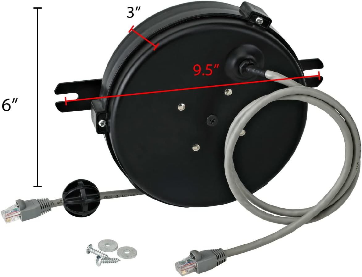 Professional Grade Retractable CAT6 Cord Reel, 20' UL/CSA Listed Cable, RJ45 Modular Plugs; ProReel MCC2201 - E.S.N Tools