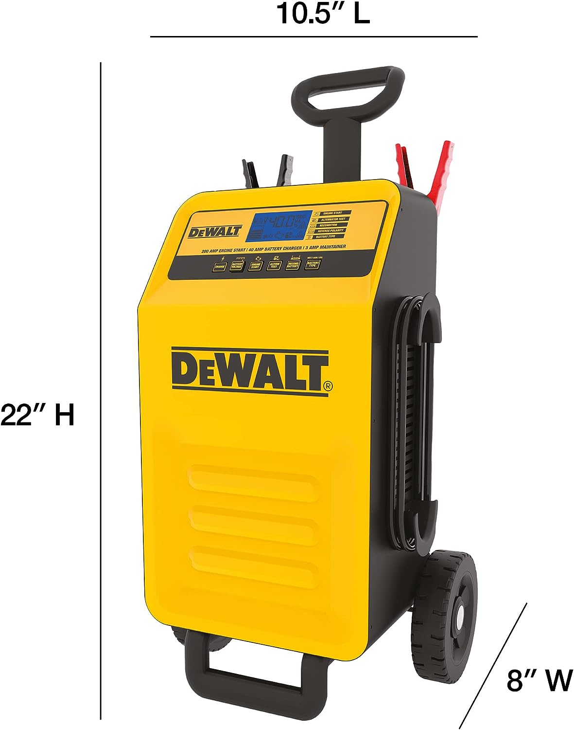 DEWALT DXAEC200 DXAE200 Professional 40-Amp Rolling Battery Charger and 3-Amp Maintainer with 200-Amp Engine Start, Yellow - E.S.N Tools