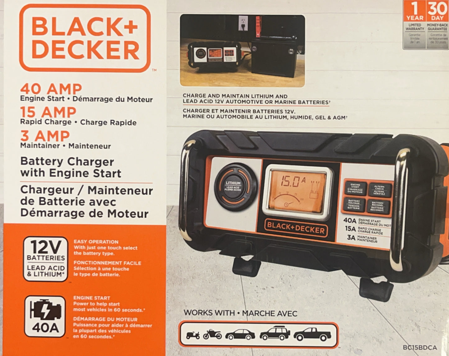 BLACK+DECKER BC15BD 40 Amp Battery Charger for Lithium/Lead Acid - E.S.N Tools