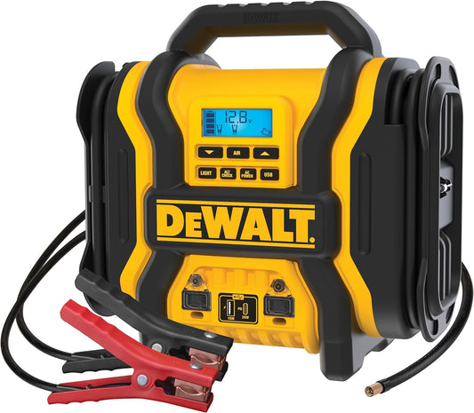 DEWALT DXAEPS14-Type2 2000 Peak Battery Amp 12V Automotive Battery Booster Jump Starter/Power Station with 500 Watt AC Power Inverter, 120 PSI Digital Compressor, and 15W USBa Ports, 25W USBc Port - E.S.N Tools