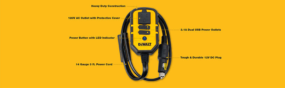 DEWALT Power Inverter DXAEPI140, Car Converter 140W : 12V DC to 120V AC Power Outlet | Dewalt Power Inverters - ESN Tools