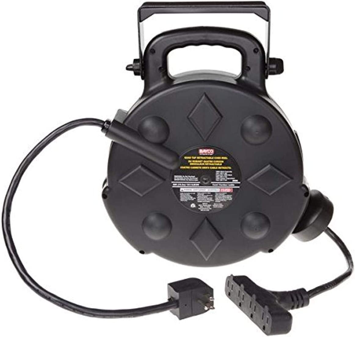 Retractable Extension Cord | Bayco SL-8906 Cord Reel, Black - E.S.N Tools
