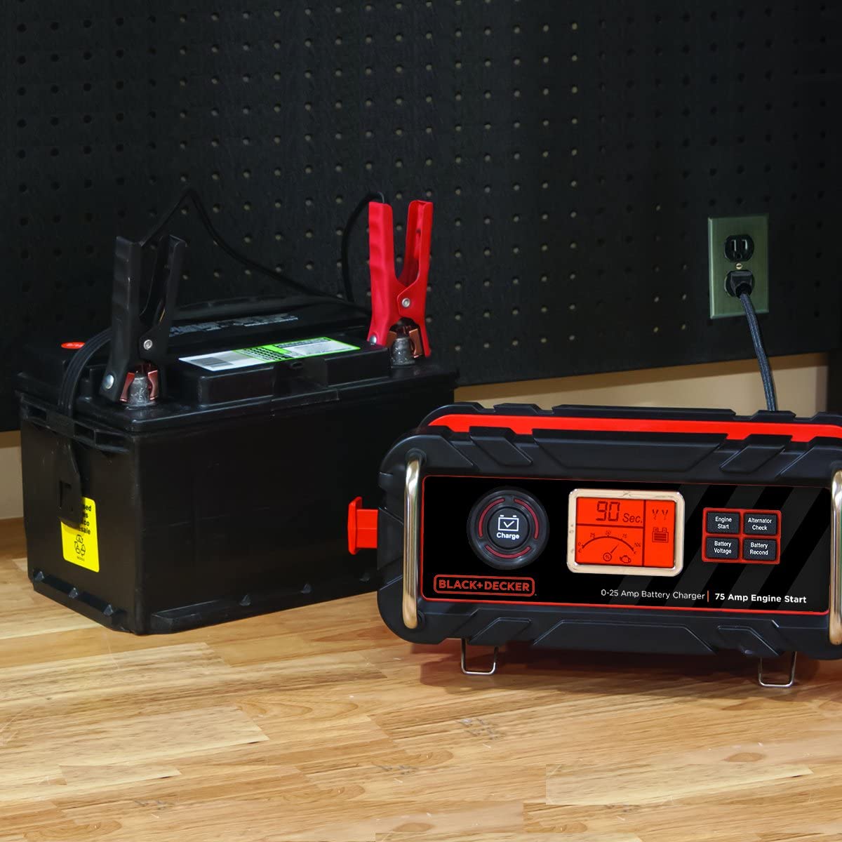 BLACK+DECKER BC25BD Fully Automatic 25 Amp 12V Bench Battery Charger/Maintainer with 75A Engine Start, Alternator Check, Cable Clamps - E.S.N Tools