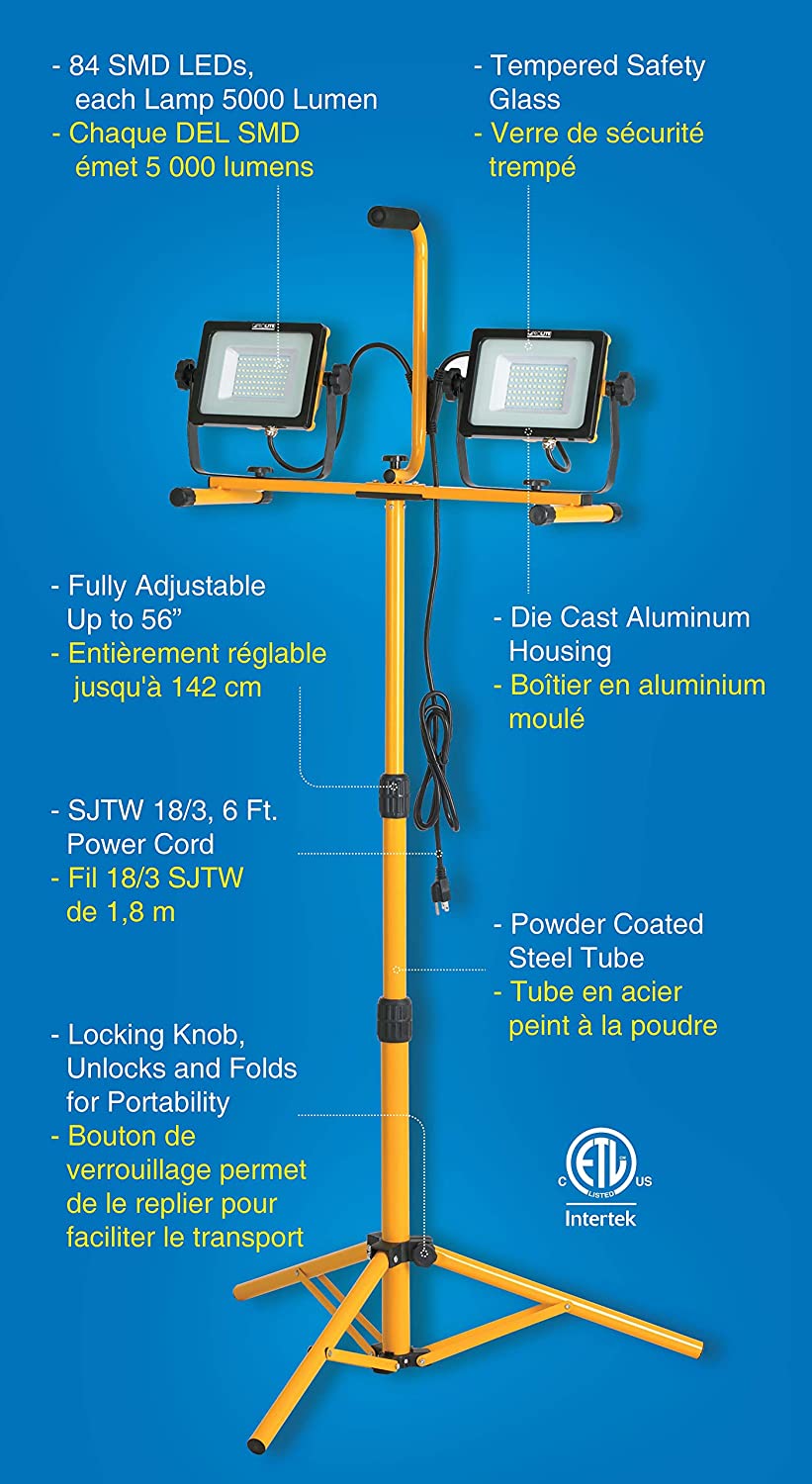 Twin 84 SMD LED FLOODLIGHTS Job SITE Work Light Super Bright 10,000 Lumen W/Tripod LF168ST - E.S.N Tools