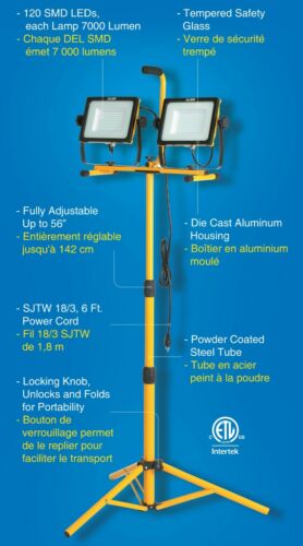 Twin 14,000 Lumen 120 SMD LED Super Bright FLOODLIGHTS Job SITE Work Light | Automotive Drop Light - ESN Tools