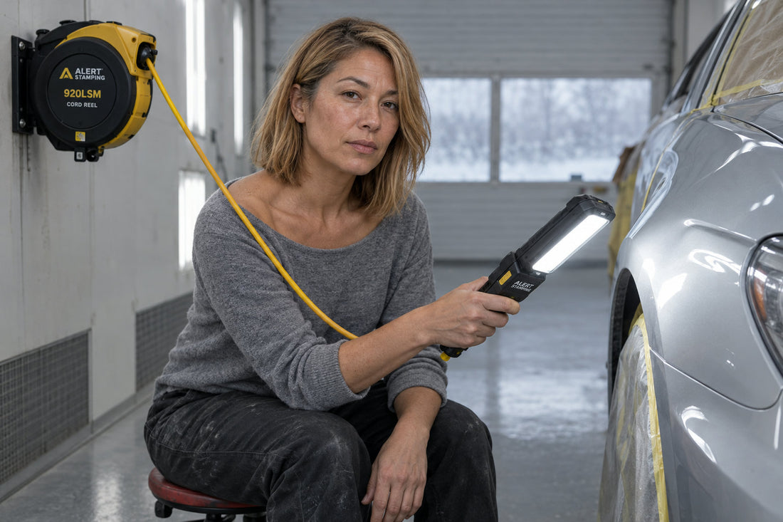 An Edmonton Collision Shop Estimator Asked: "Does the Alert Stamping 920LSM Cord Reel With LED Light Produce Enough Lumens for Paint-Match Colour Inspection?", The Answer