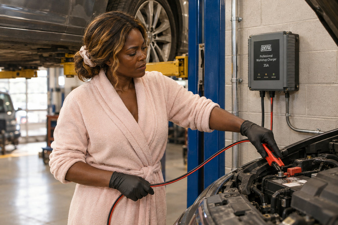 Lift Bay vs Ground Bay Battery Charging in Canada: Where the DEFA Professional Workshop Charger 35A Fits