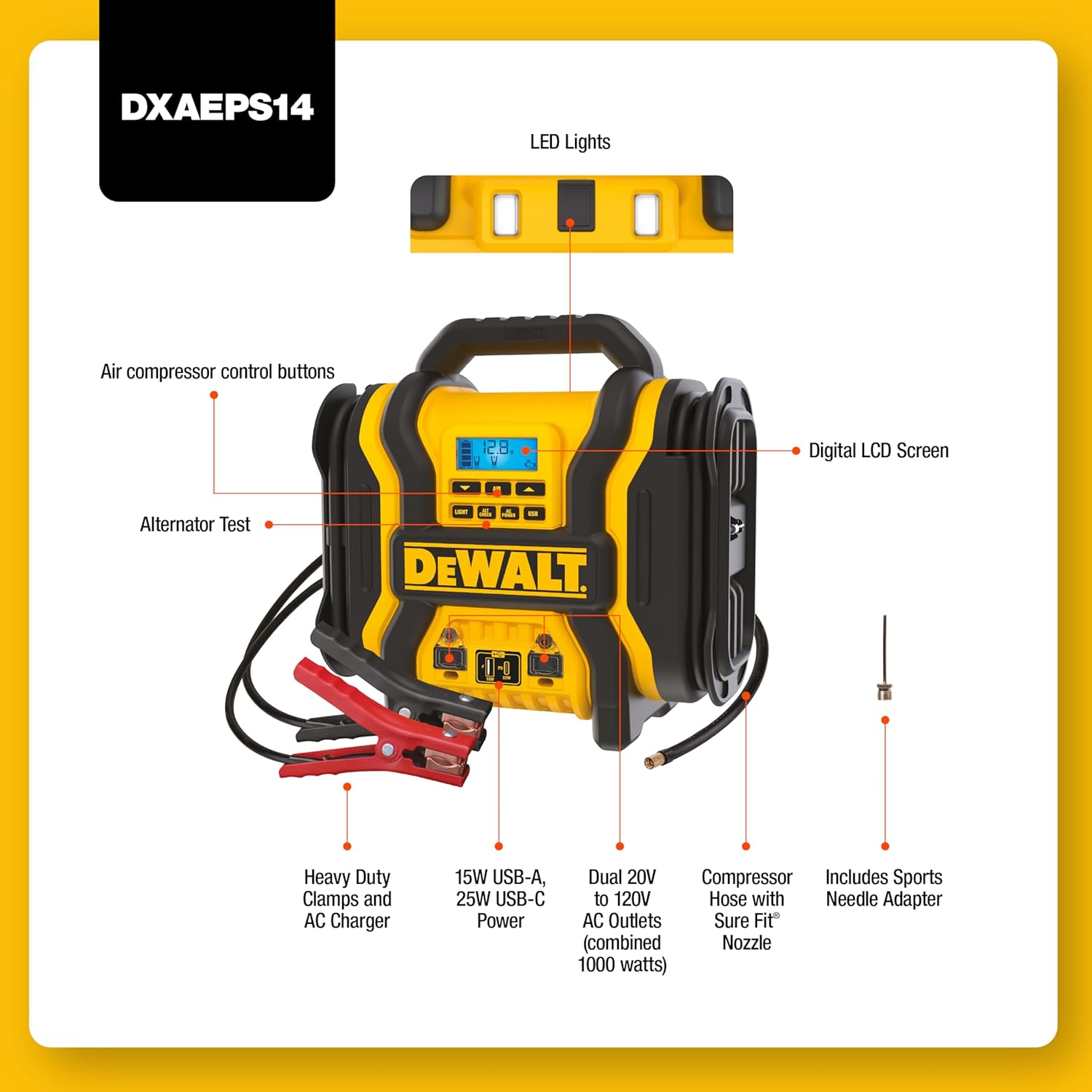DEWALT DXAEPS14 500 watt AC power inverter portable power station - E.S.N Tools
