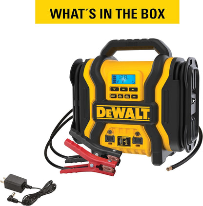 DEWALT DXAEPS14-Type2 2000 Peak Battery Amp 12V Automotive Battery Booster Jump Starter/Power Station with 500 Watt AC Power Inverter, 120 PSI Digital Compressor, and 15W USBa Ports, 25W USBc Port