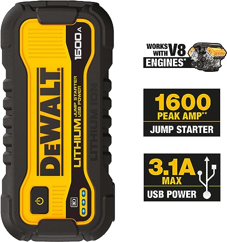 DeWalt 1600 Peak Amp Lithium Jump Starter with USB Power Bank, DXAELJ16 - E.S.N Tools