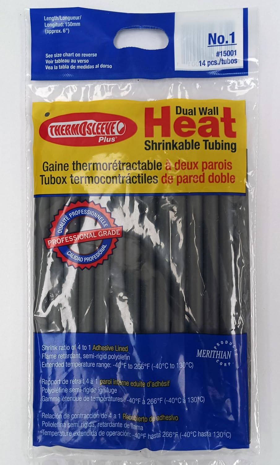 ThermOsleeve Plus semi-Rigid, 'Dual Wall Heat Shrinkable tubing (0.225" Diam - 6" Length) 14 pcs - Shrink Ratio 4:1