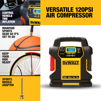 DEWALT DXAEJ14 Digital Portable Power Station Jump Starter - 1600 Peak Amps with Digital Compressor, 15W USB-A and 25W USB-C Power - E.S.N Tools