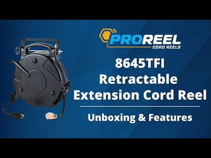 Alert Stamping 8645TFI Heavy Duty 12/3 45 Foot 20 Amp Single Tap Industrial Retractable Extension Cord Reel