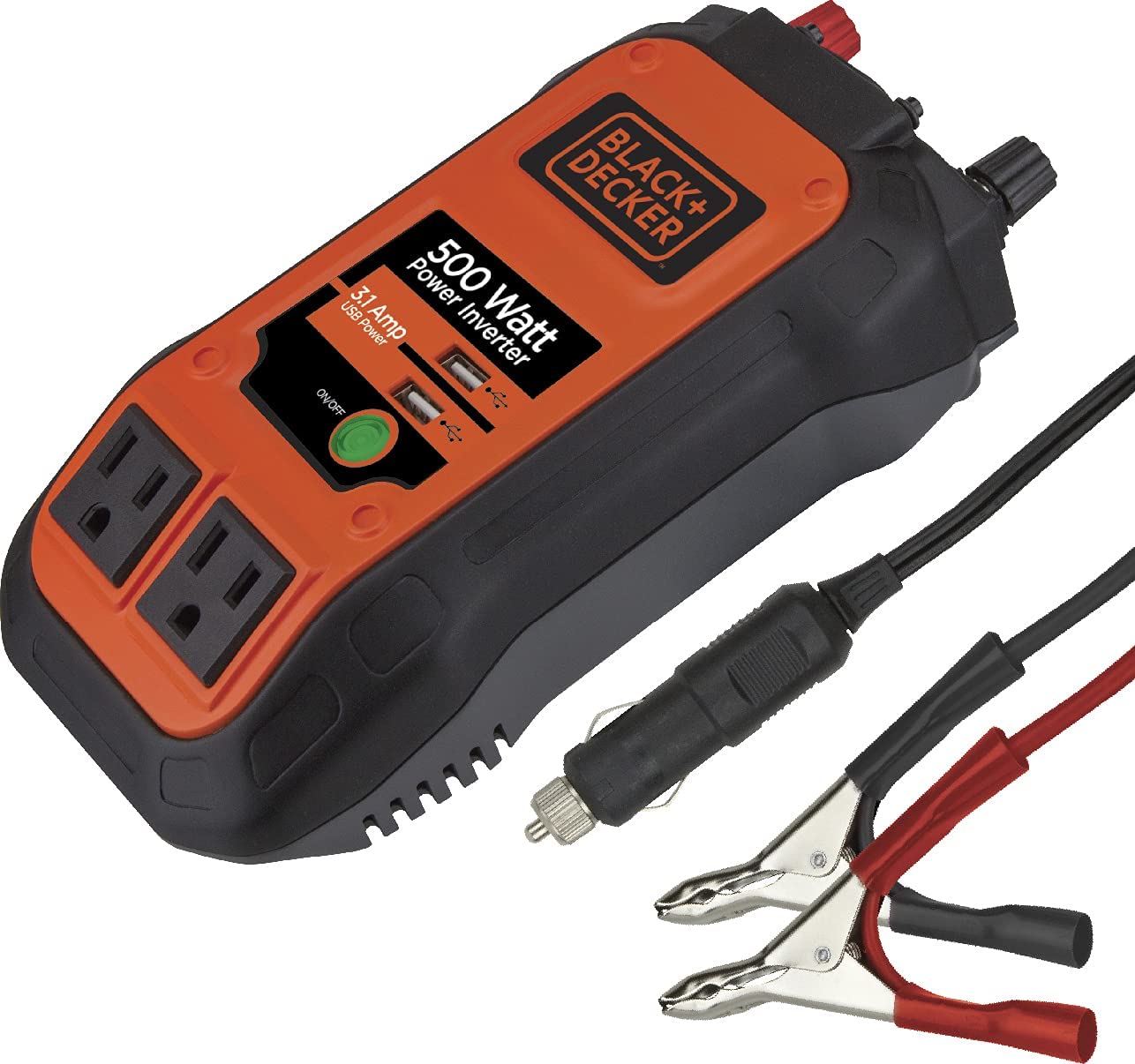 Car Power Inverters | BLACK+DECKER PI500B 500W Power Inverter: Dual 120V AC Outlets, 3.1A USB Ports, - E.S.N Tools