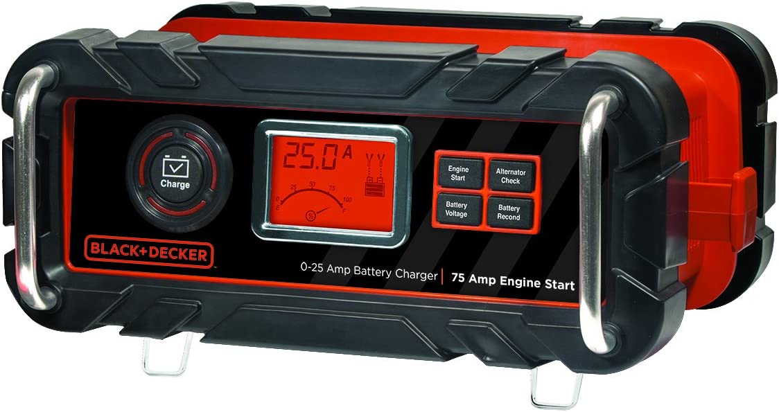 BLACK+DECKER BC25BD Fully Automatic 25 Amp 12V Bench Battery Charger/Maintainer with 75A Engine Start, Alternator Check, Cable Clamps - E.S.N Tools