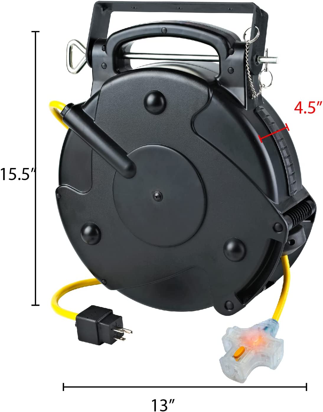 Shop Retractable Extension Cord | Cord Reel with Locking Outlet, Black - E.S.N Tools