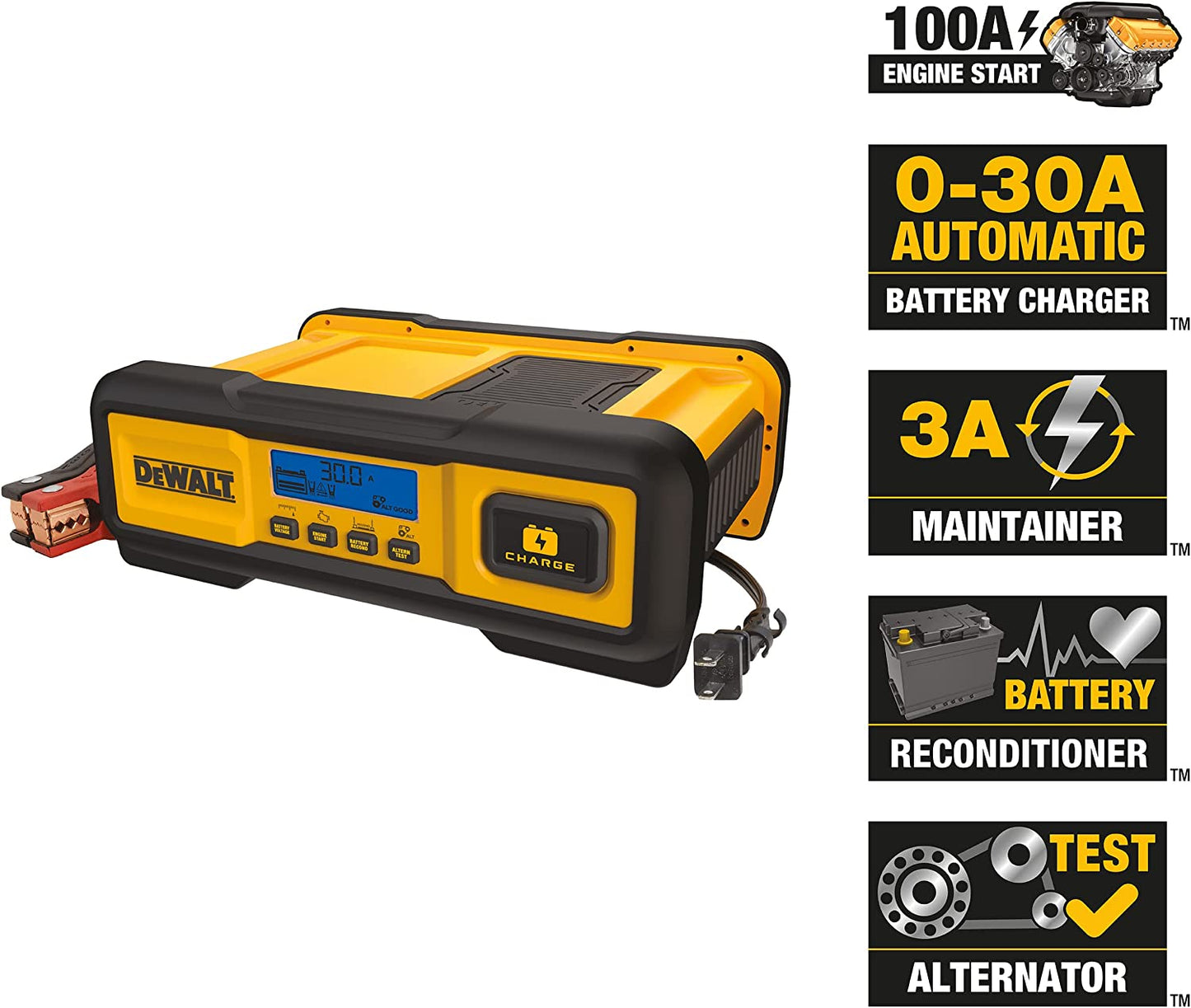 DeWalt DXAEC100 Professional 30 Amp Battery Charger, 3 Amp Battery Maintainer with 100 Amp Engine Start - E.S.N Tools