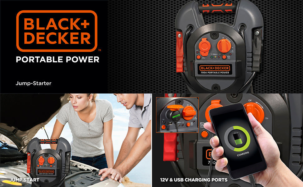 Black+decker J312B Power Station Jump Starter: 600 Peak/300 Instant Amps, USB Port, Battery Clamps